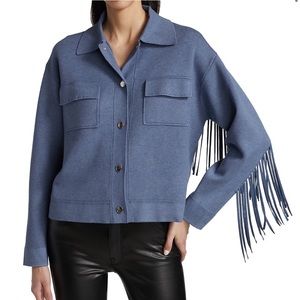 WORN ONCE Sandro Galith Blue Fringe Cropped Knit Jacket